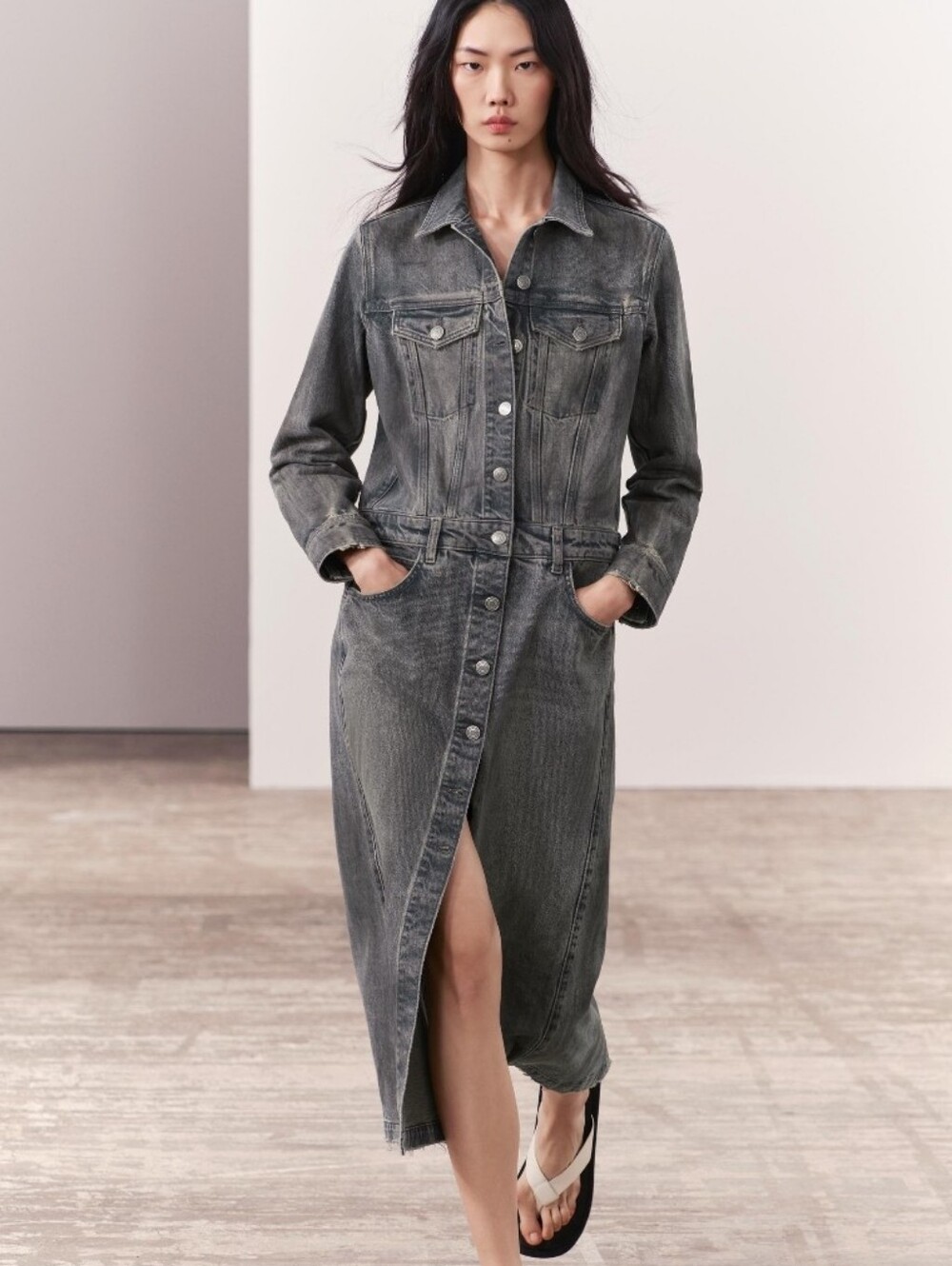 Zara  Denim Button-Front Midi Dress